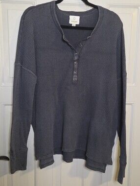 Offline by Aerie - Long-Sleeve Waffle Henley Sweater - Slate Blue Gray